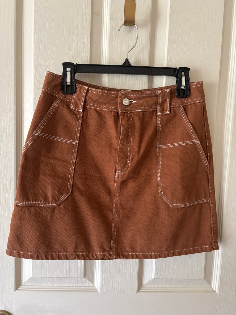 Topshop Rust Mini Skirt with Contrast Stitching